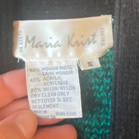 Vtg Green & Black Mohair Wool Blend Cardigan Sweater With Single Button Closure - Picture 4 of 9